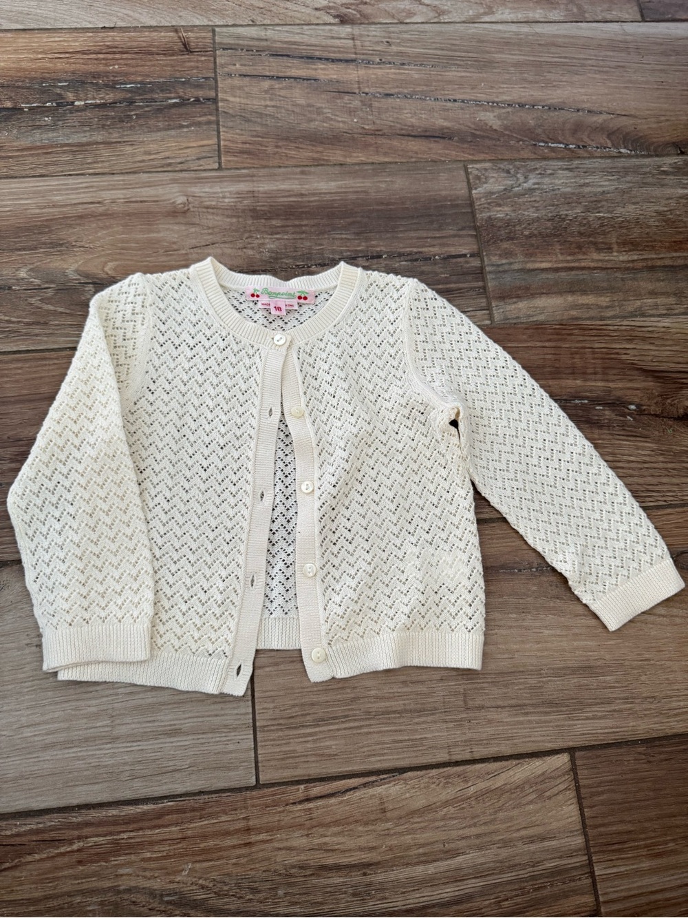 Bonpoint Cream Eyelet Knit Cardigan size 18 months 100%cotton
